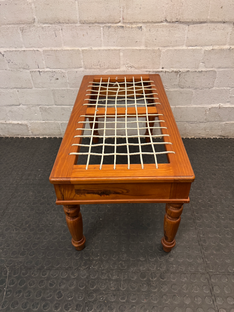 Wooden Bench with Traditional Leather Riempie Seat — Broken Riempie Strand