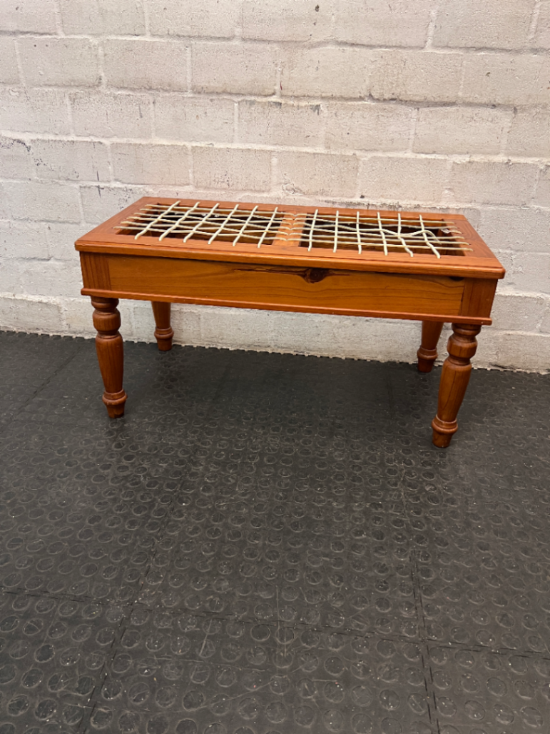 Wooden Bench with Traditional Leather Riempie Seat — Broken Riempie Strand