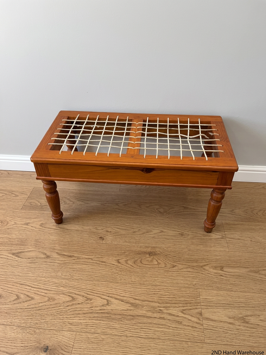 Wooden Bench with Traditional Leather Riempie Seat — Broken Riempie Strand