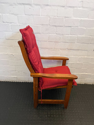 Wooden Dining Chair With A Cozy Red Upholstered Cushion