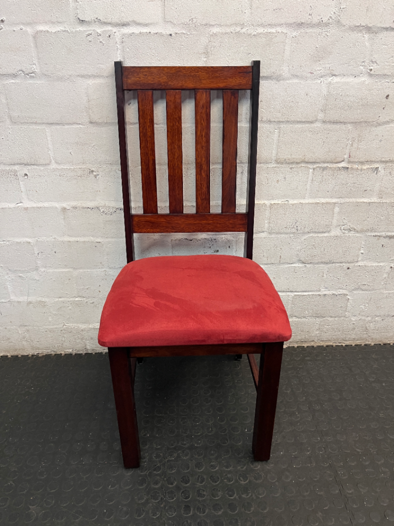 Wooden Dining Chair with Red Upholstered Seat - 2ndhandwarehouse.com