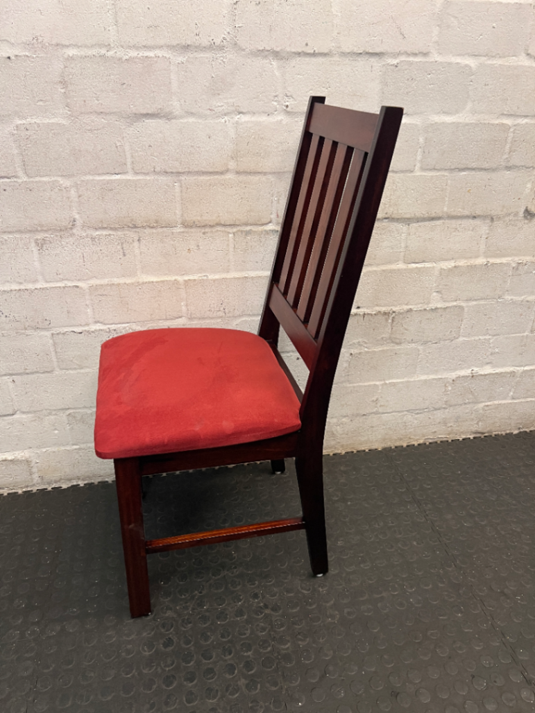 Wooden Dining Chair with Red Upholstered Seat - 2ndhandwarehouse.com