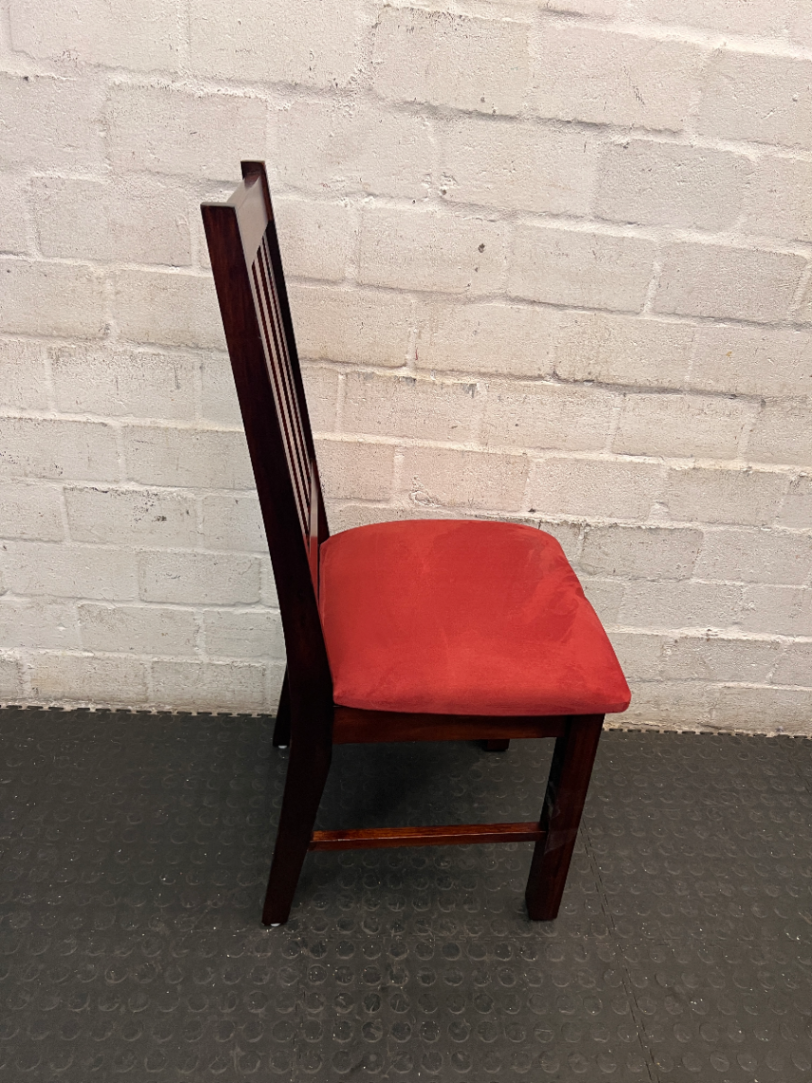 Wooden Dining Chair with Red Upholstered Seat - 2ndhandwarehouse.com