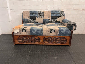 Wooden Frame & Printed Fabric 2 Seater Couch - REDUCED