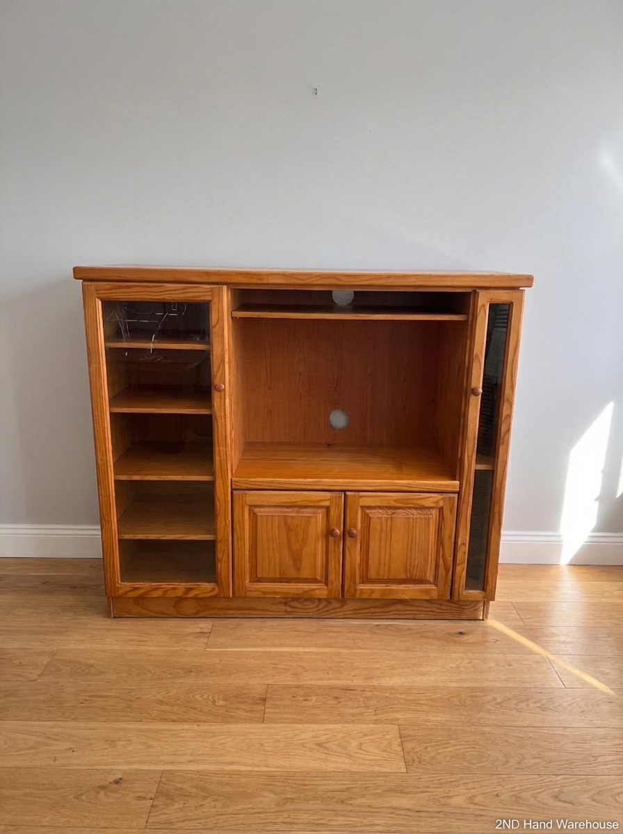 Wooden Media Wall Unit with Glass Display - Minor Edge Wear