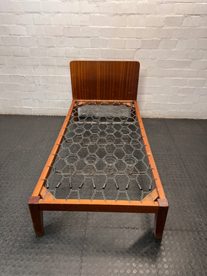 Wooden Single Bed Frame with Spring Base — Worn and Old Condition