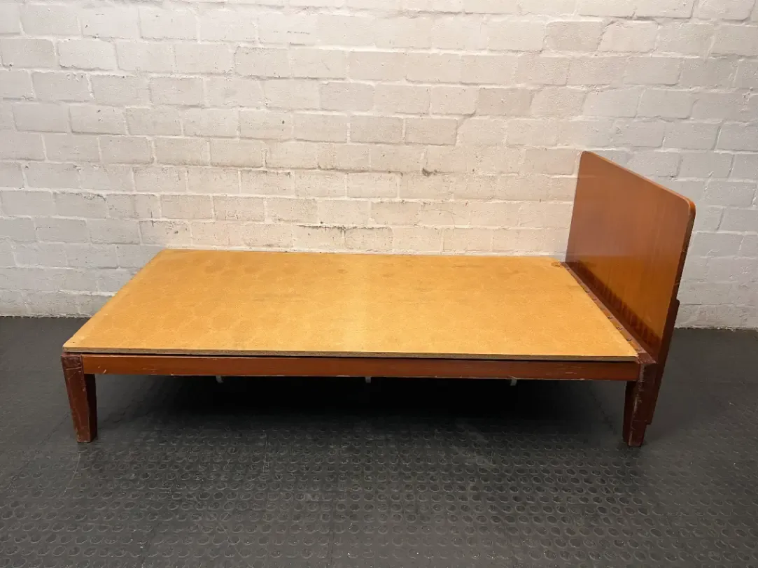 Wooden Single Bed Frame with Spring Base — Worn and Old Condition