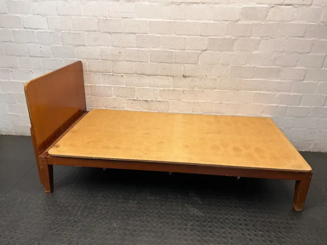 Wooden Single Bed Frame with Spring Base — Worn and Old Condition