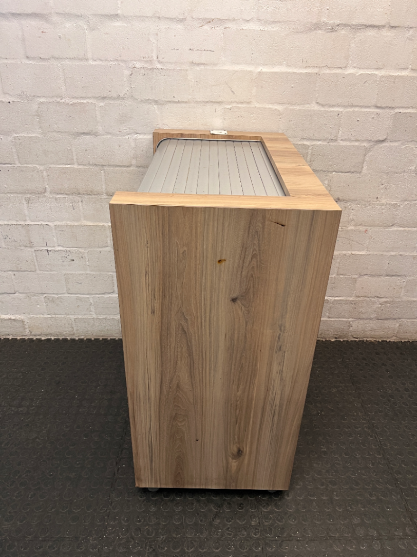 Wooden Storage Cabinet with Roller Shutter & Sliding Doors — Well Used Condition