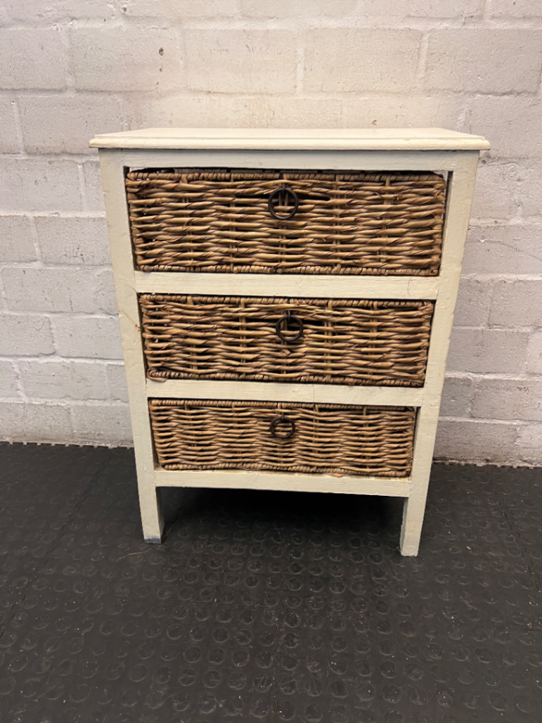 Wooden Storage Pedestal with Woven Wicker Drawers