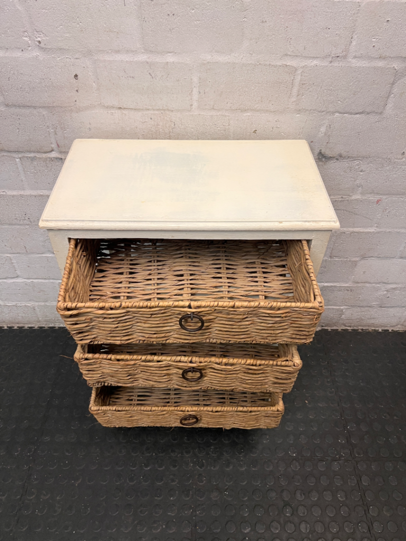 Wooden Storage Pedestal with Woven Wicker Drawers