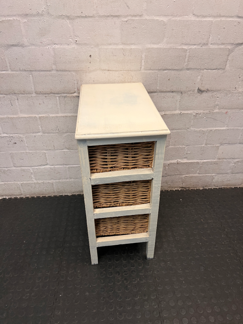 Wooden Storage Pedestal with Woven Wicker Drawers