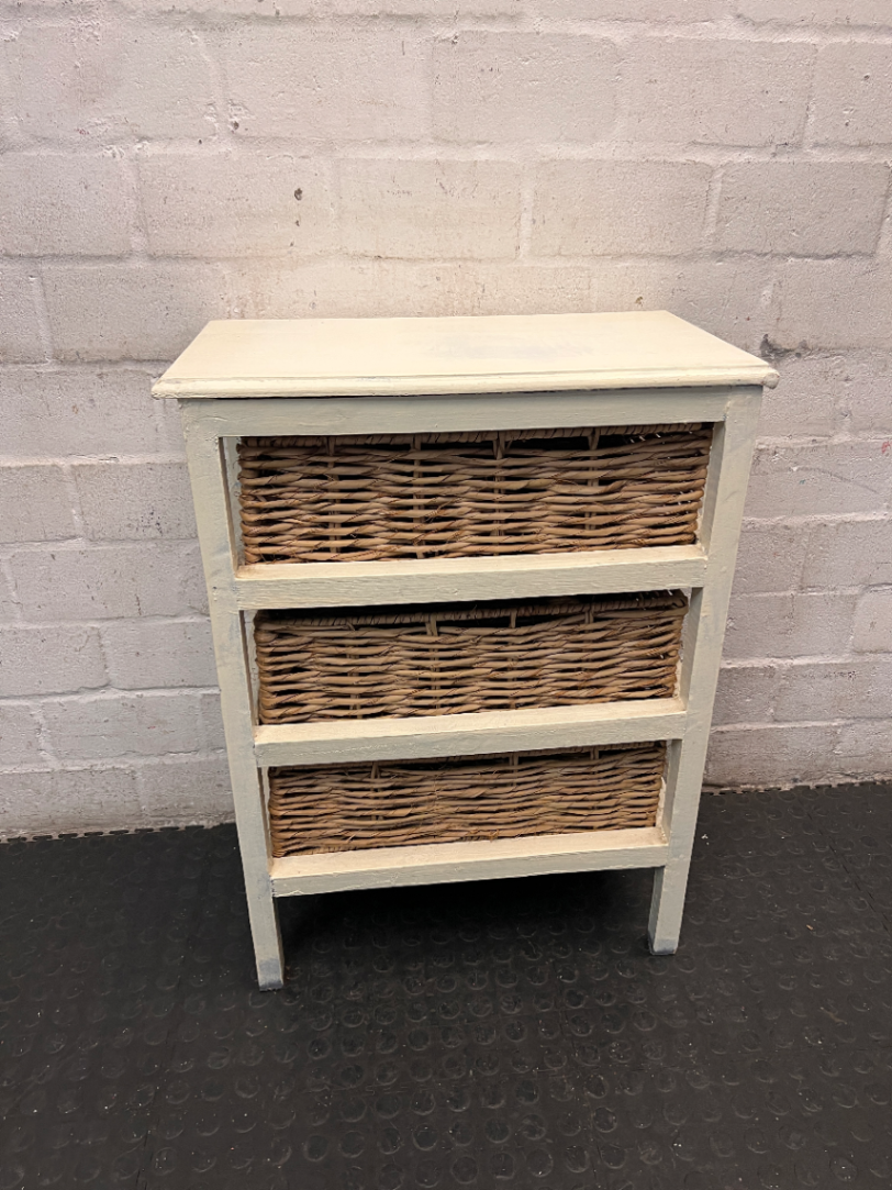 Wooden Storage Pedestal with Woven Wicker Drawers