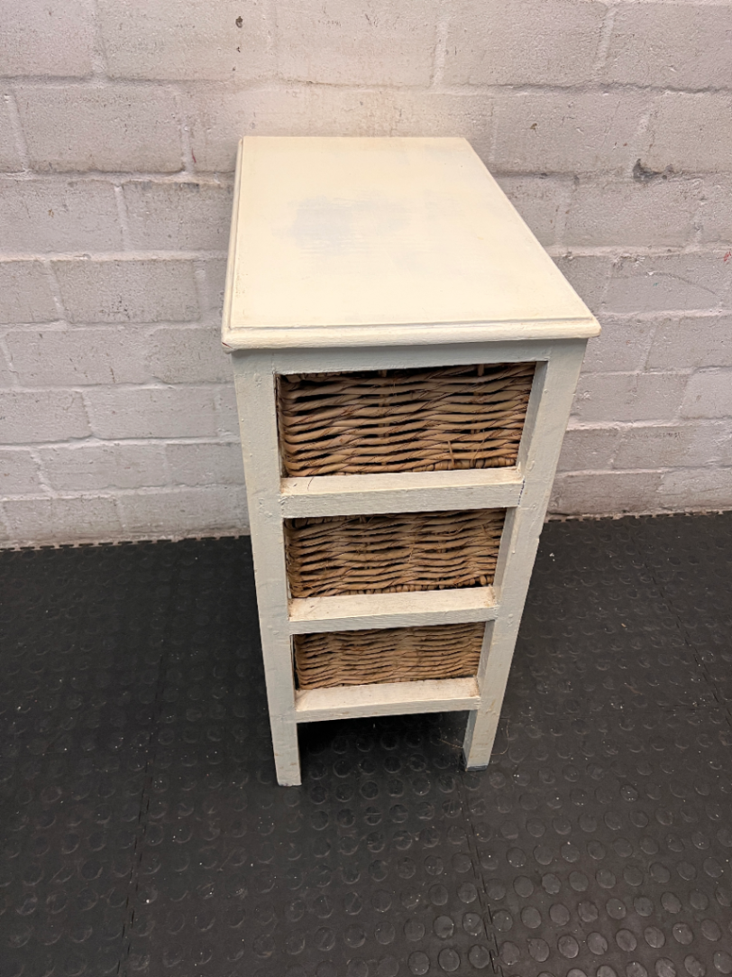 Wooden Storage Pedestal with Woven Wicker Drawers