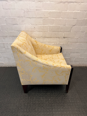 Yellow Floral Patterned Woven Fabric Armchair — Very Good Condition