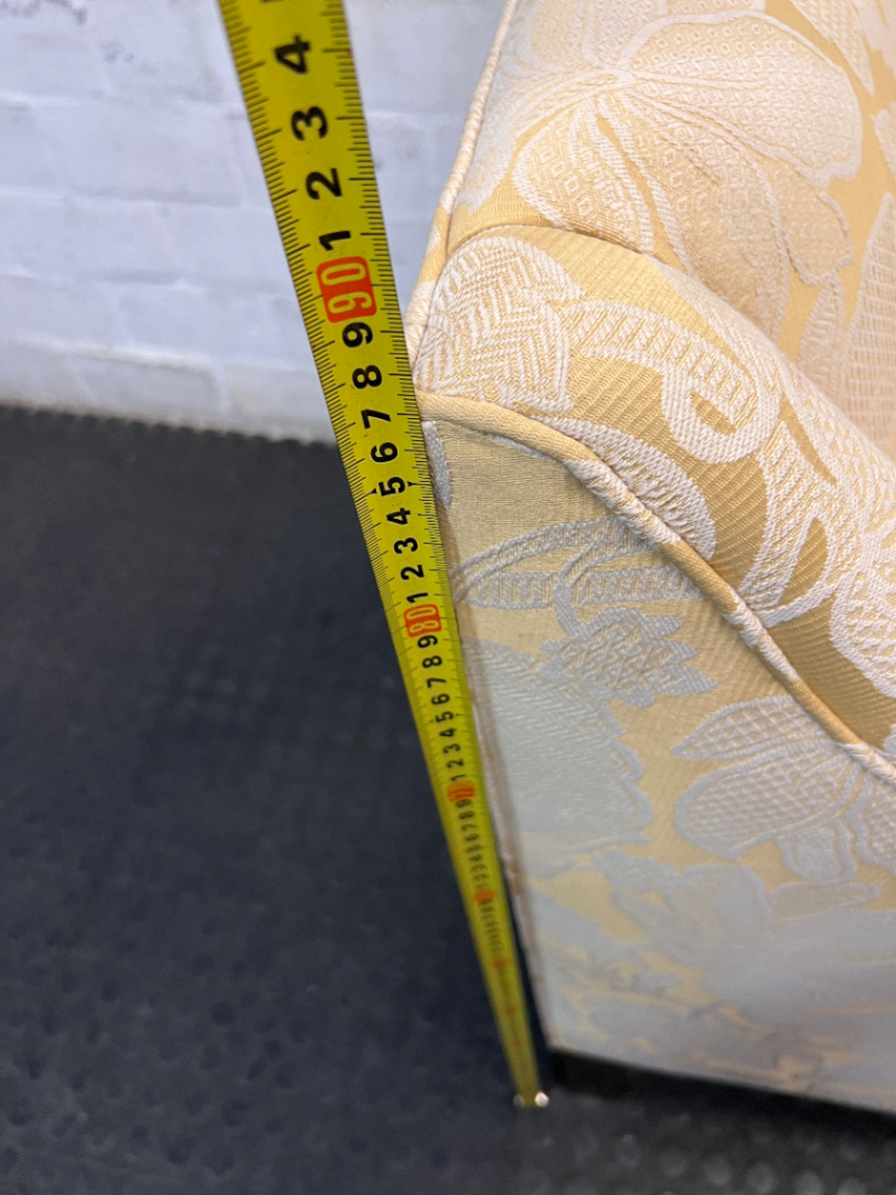 Yellow Floral Patterned Woven Fabric Armchair — Very Good Condition