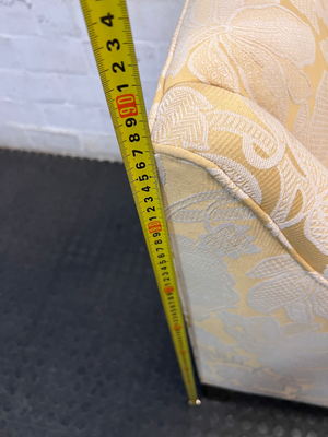 Yellow Floral Patterned Woven Fabric Armchair — Very Good Condition