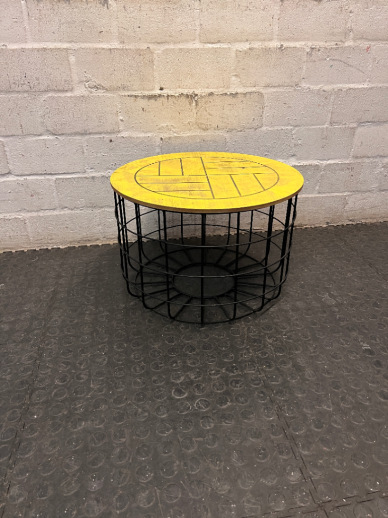 Yellow Round Side Table with Black Wire Base