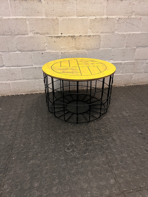 Yellow Round Side Table with Black Wire Base