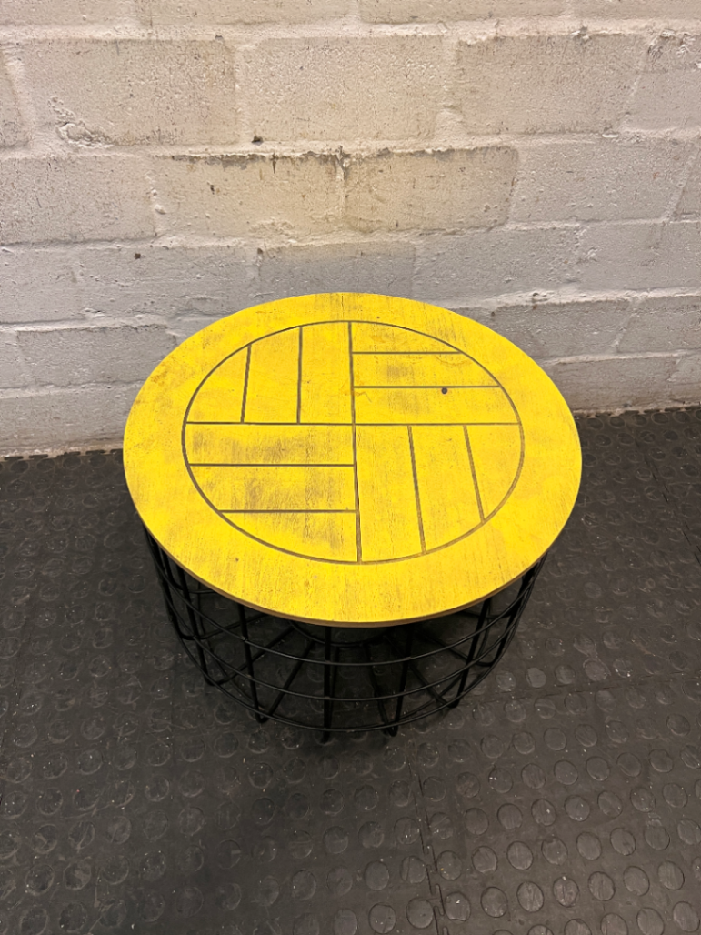 Yellow Round Side Table with Black Wire Base