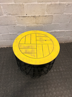 Yellow Round Side Table with Black Wire Base