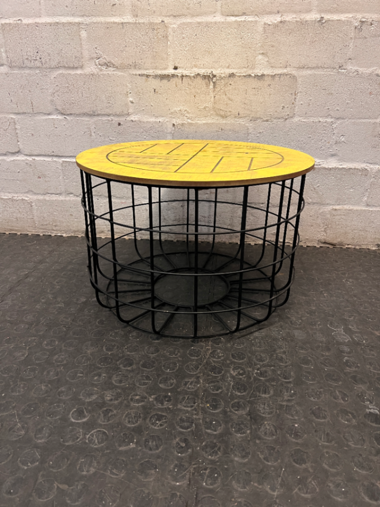 Yellow Round Side Table with Black Wire Base