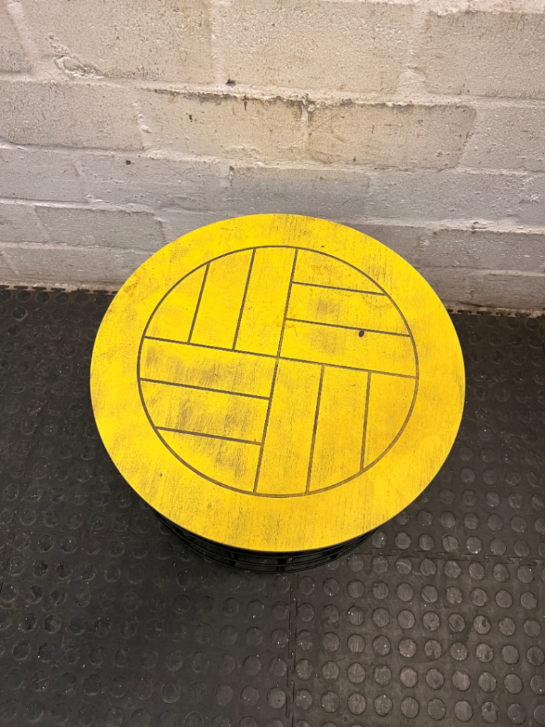 Yellow Round Side Table with Black Wire Base