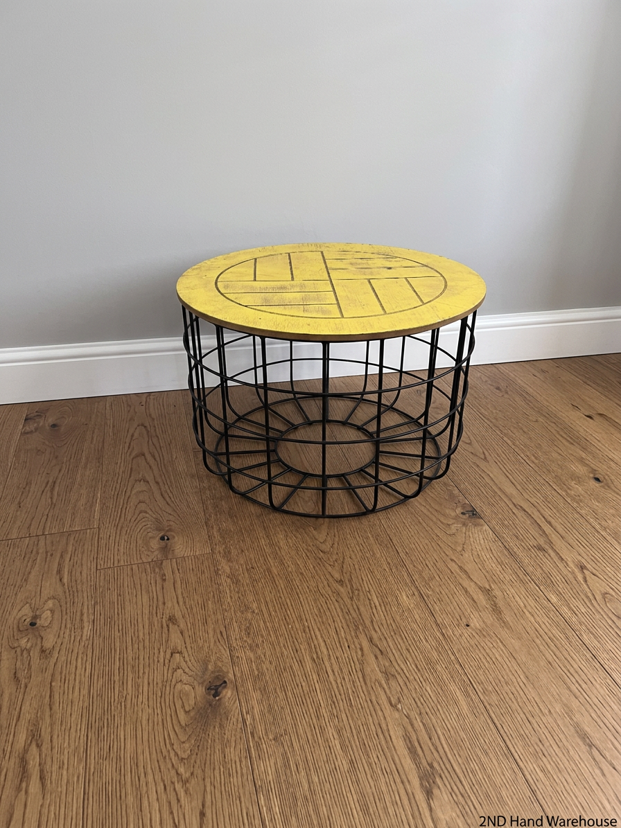 Yellow Round Side Table with Black Wire Base