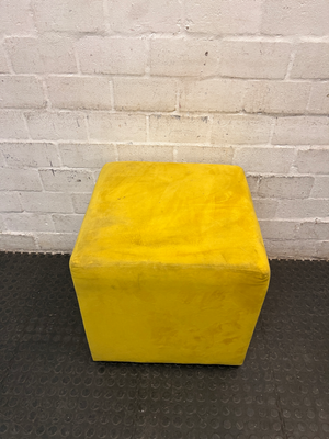 Yellow Velvet-Style Cube Ottoman — Good Working Order