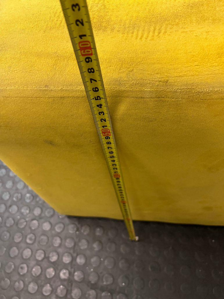 Yellow Velvet-Style Cube Ottoman — Good Working Order