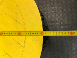 Yellow Wooden Top Coffee Table with Black Wire Base — Well Used with Visible Surface Wear