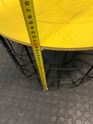 Yellow Wooden Top Coffee Table with Black Wire Base — Well Used with Visible Surface Wear