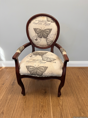 Vintage Style Butterfly Print Upholstered Armchair — Structural Damage and Wear