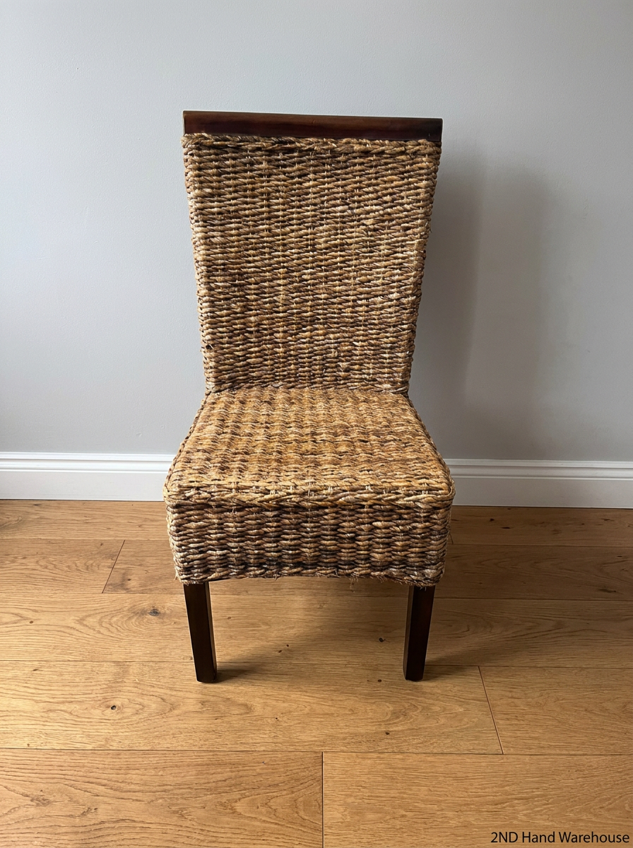 Woven Natural Fibre Dining Chair with Dark Wood Trim