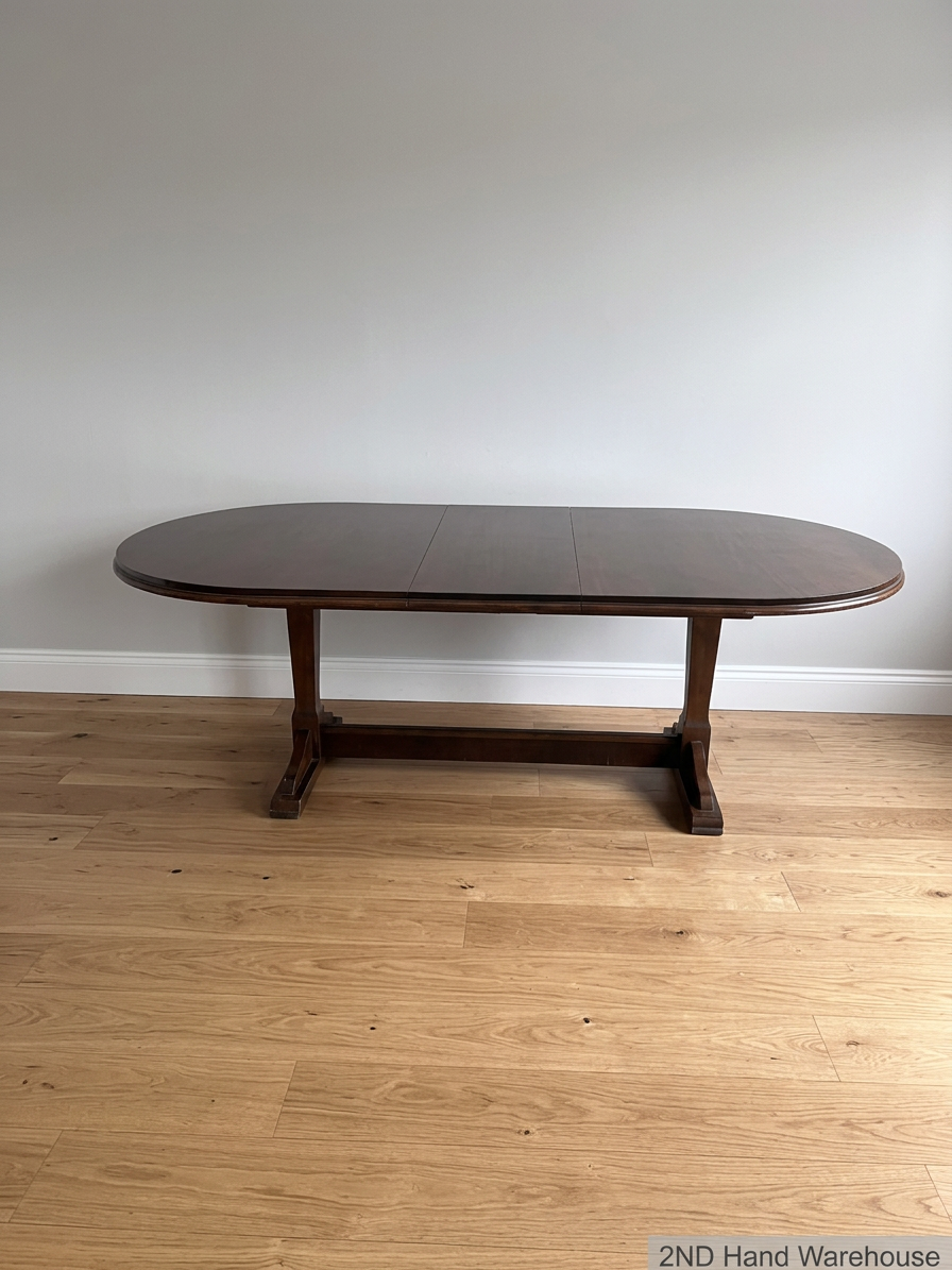 Oval Dark Wood Trestle Dining Table
