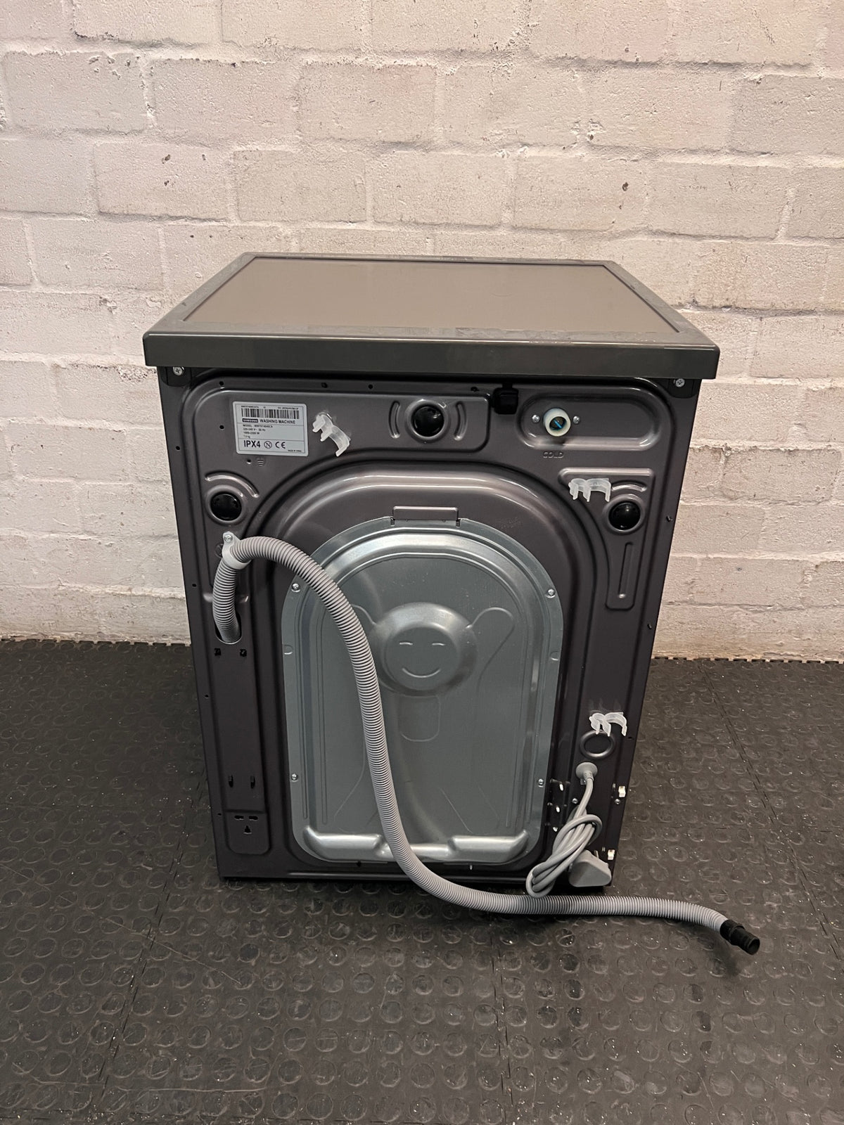 Samsung Front Loader Washing Machine in Grey — Good Working Order with Fair Exterior Wear – back view