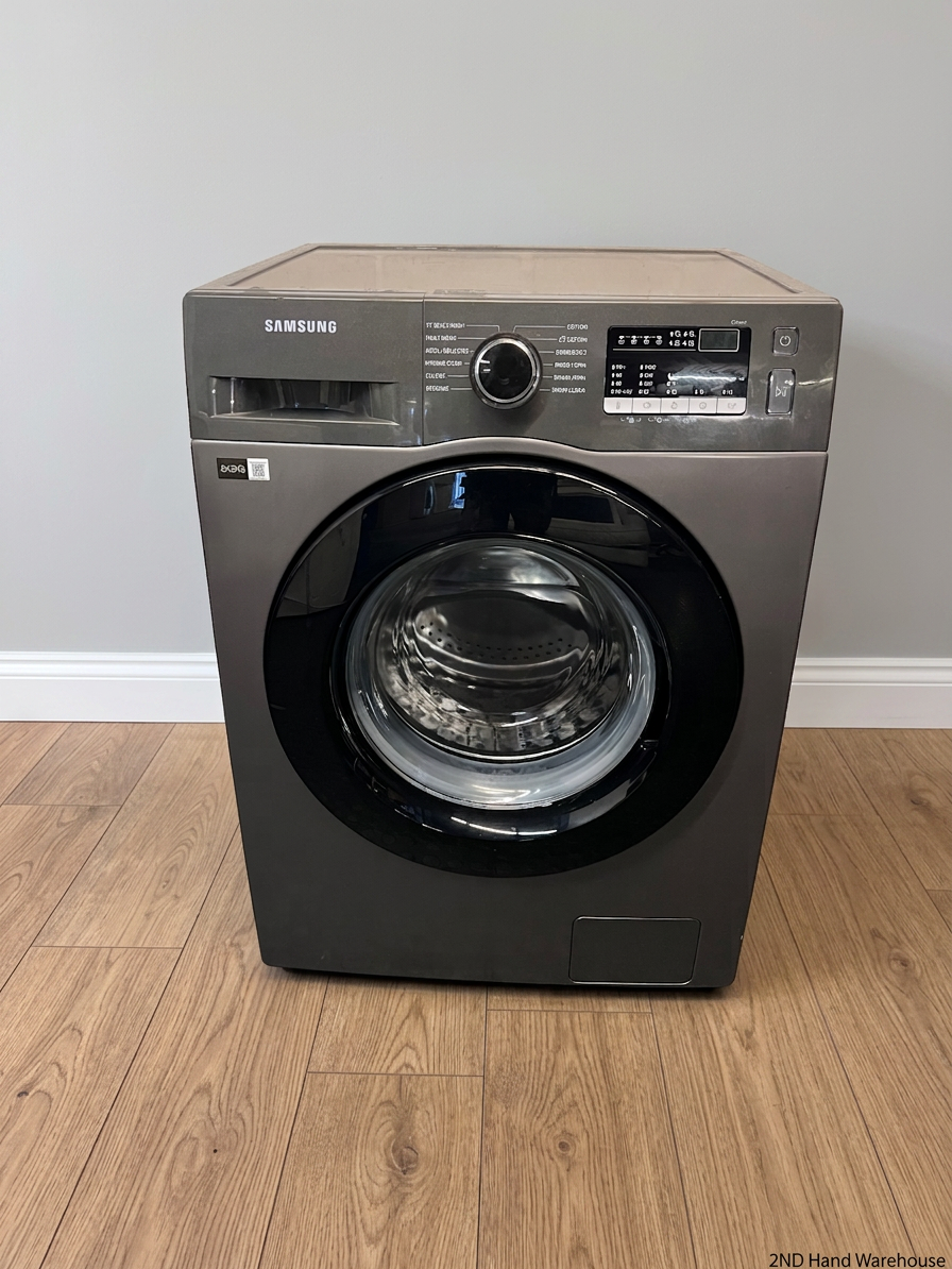 Samsung Front Loader Washing Machine in Grey — Good Working Order with Fair Exterior Wear – styled product image
