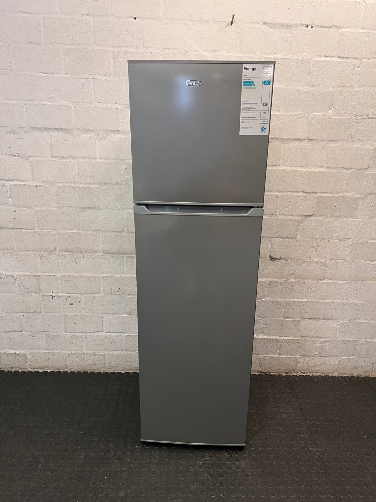 Silver Defy Top Freezer Fridge — Working Well; Well Used Exterior – main front view
