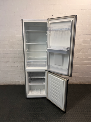 Hisense Silver Fridge Freezer with Water Dispenser — Working Well; Missing Freezer Baskets – side view