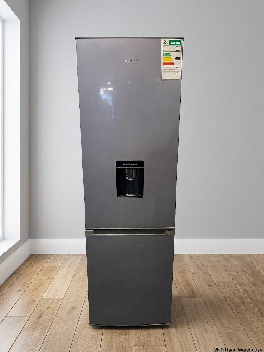 Hisense Silver Fridge Freezer with Water Dispenser — Working Well; Missing Freezer Baskets – styled product image