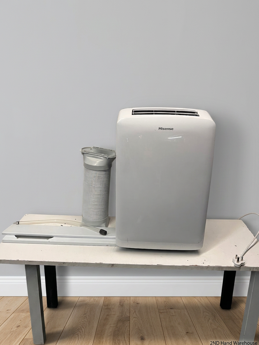White Hisense Portable Air Conditioner with Exhaust Kit — Good Working Order – styled product image