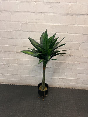 Artificial Variegated Plant in Black Pot with Gold Stand — Good Working Order – condition detail