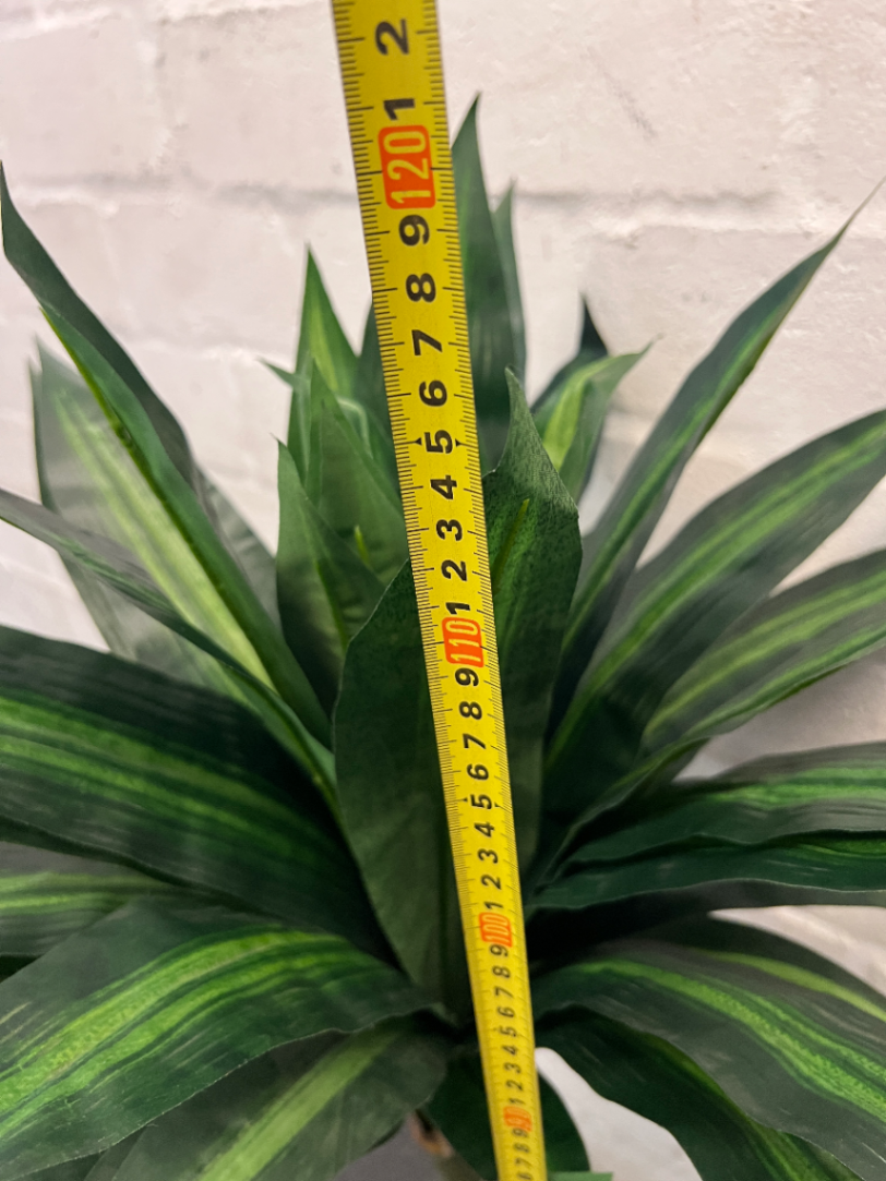Artificial Variegated Plant in Black Pot with Gold Stand — Good Working Order – depth measurement