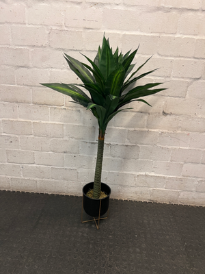 Artificial Variegated Plant in Black Pot with Gold Stand — Good Working Order – main front view