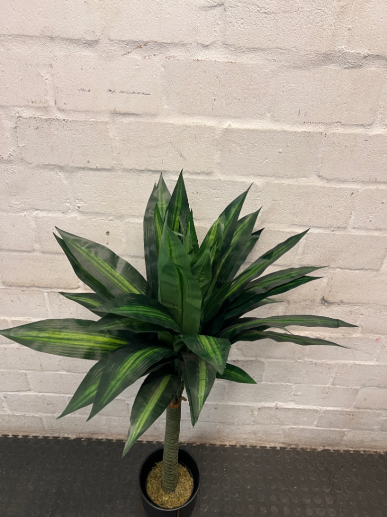 Artificial Variegated Plant in Black Pot with Gold Stand — Good Working Order – side view