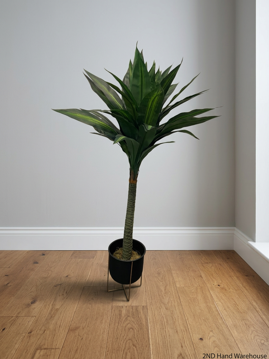Artificial Variegated Plant in Black Pot with Gold Stand — Good Working Order – styled product image