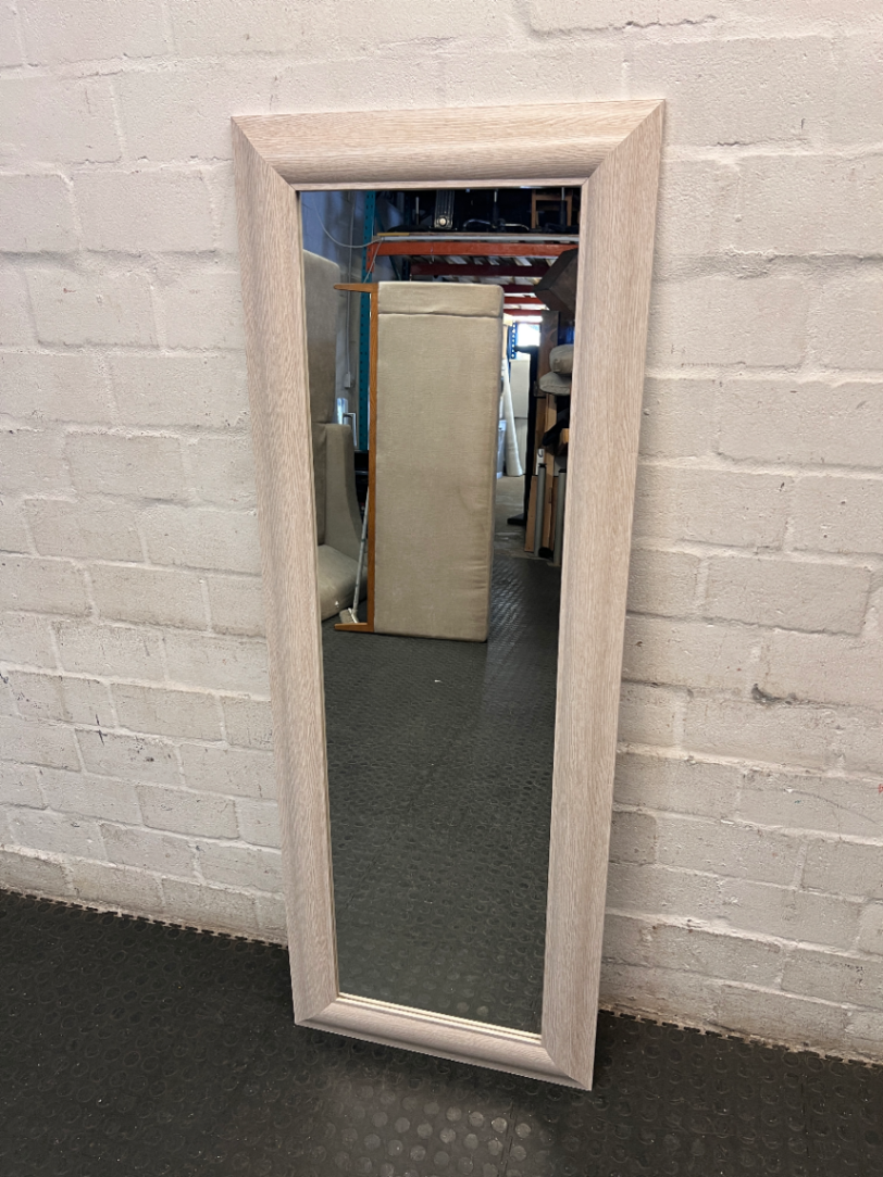 Tall Light Oak Style Framed Wall Mirror — Well Used Condition – condition detail