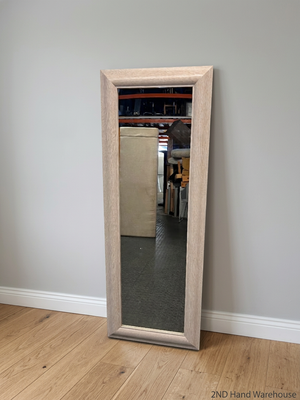 Tall Light Oak Style Framed Wall Mirror — Well Used Condition – styled product image