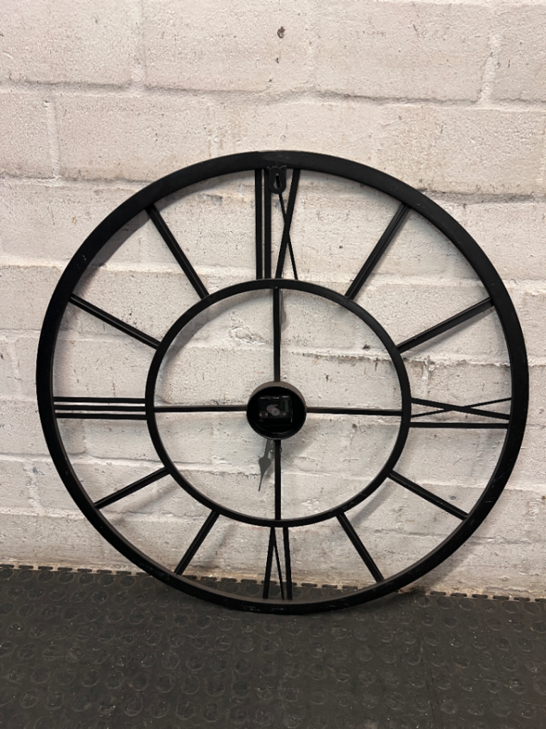 Large Grey Skeleton Wall Clock with Roman Numerals — Good Working Order – condition detail
