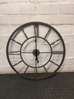 Large Grey Skeleton Wall Clock with Roman Numerals — Good Working Order – side view